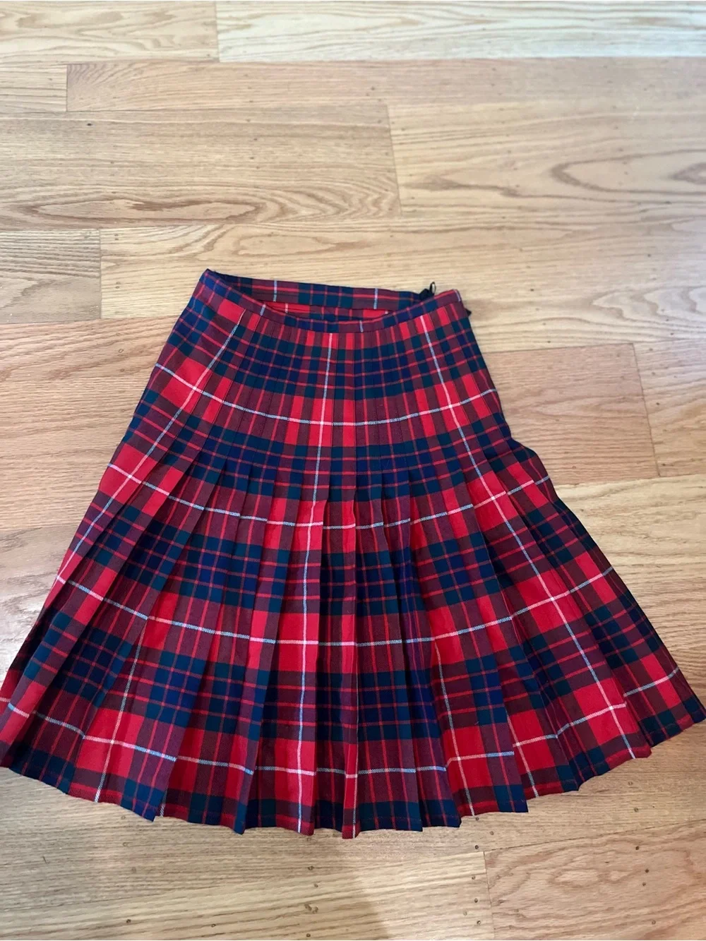 Geoffrey Tailor Scotland Pure Wool Tartan Kilt Skirt Red Plaid Vintage